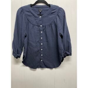 Talbots Women's Navy Blue Button Up Top in Navy Blue 3/4 Sleeves